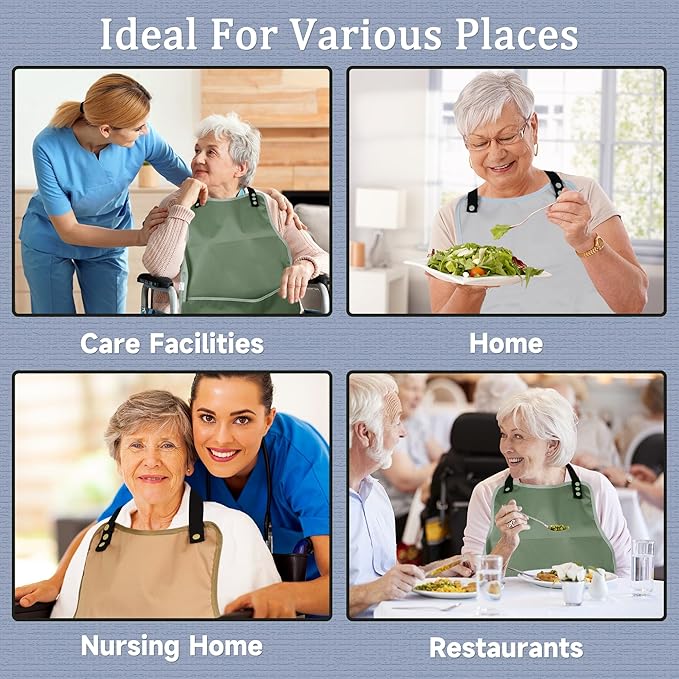 Adult Bibs-3 Pcs Washable Clothing Protector with Upgraded Crumb Catcher