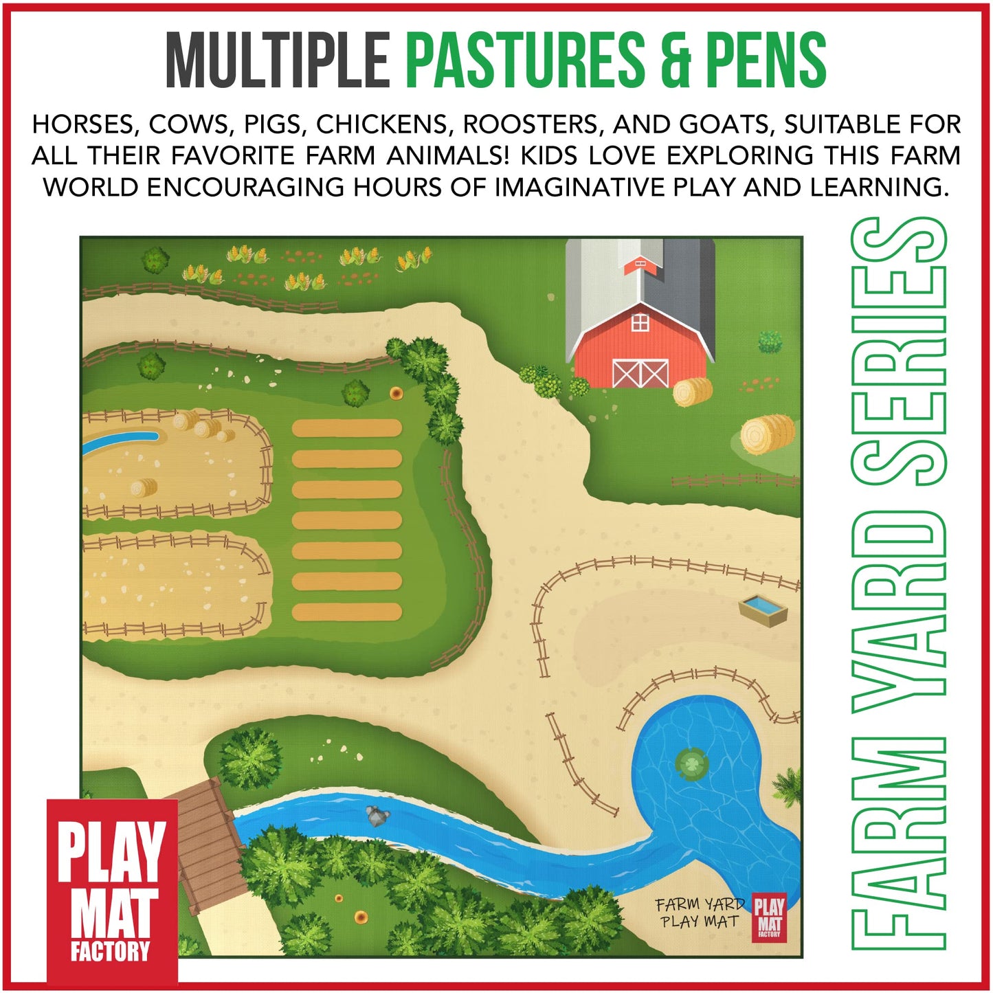 Farm Play Mat for Farm Toys | Foldable Solution |Large Size 57” x 57” | Farm Animals | Tractor Play| Activity Mat | by Play Mat Factory