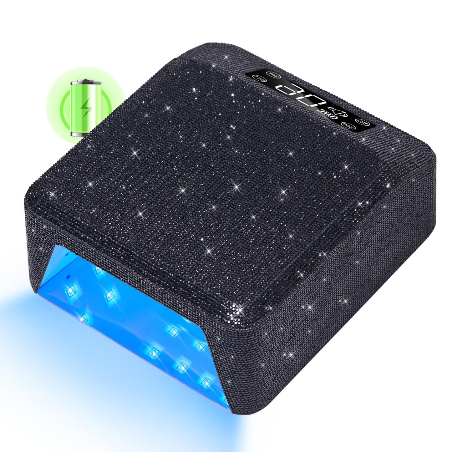 CHRISTINE SHELLY UV Nail Lamp, Rechargeable LED Nail Dryer Sparkly Gel Polish Light 4 Timer Setting Professional Quick Dry Curing Lamp with Display Auto Sensor for Salon & Home, Black Diamond