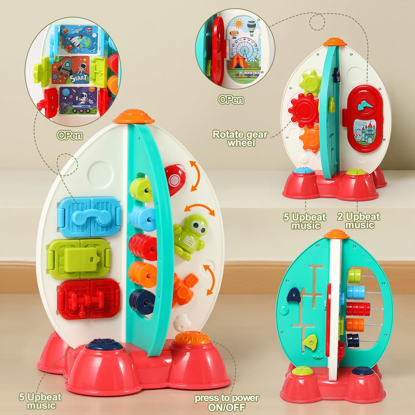 Didklom Musical Rocket Toy for Toddlers 1-3 ， Space Learning Toy with Lights & Songs ， Sensory Fine Motor Skills Development ， Birthday Gifts for Boys & Girls