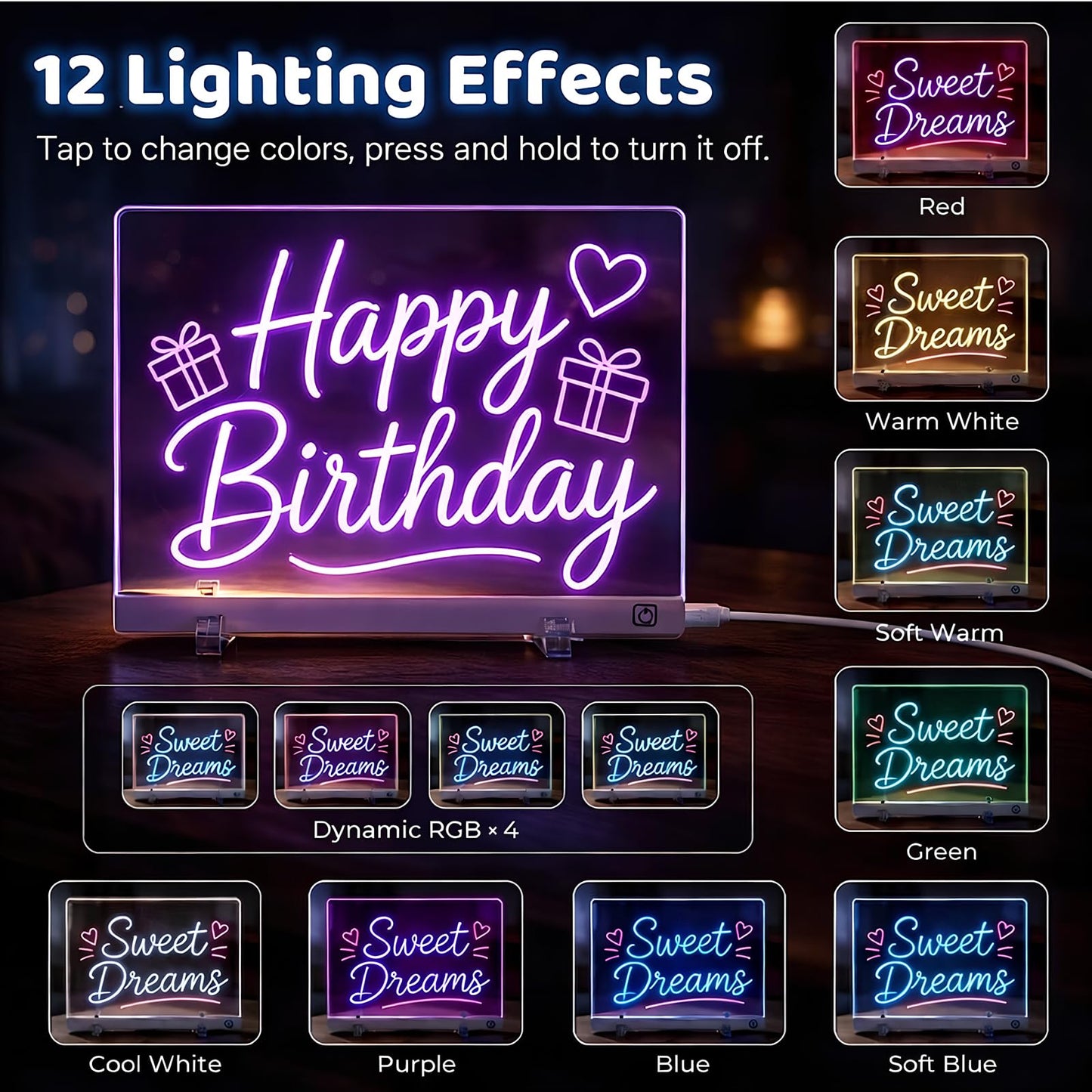 16.5" Led Drawing Board for Kids, Light Up Drawing Pad, Dry Erase Note Board with 12 Light Effects, Glow Doodle Board with 7 Markers | Screen-Free Creative Fun | Christmas Birthday Gift for Girls Toys