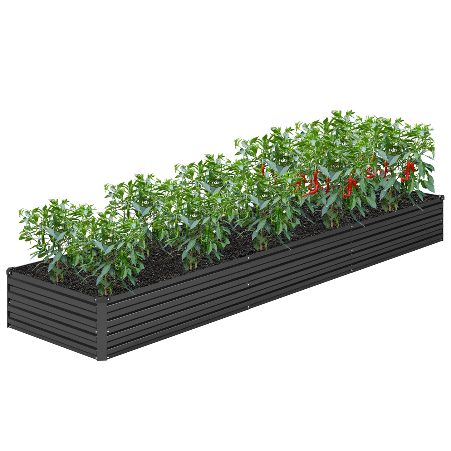 DIIYIV 2PCS 12x2x1FT Galvanized Raised Garden Bed Kit,Vegetable Boxes-Rectangle Metal Flower Box,Large Planter Raised Beds Outdoor Garden for Planting,Fruit,Herb-Black