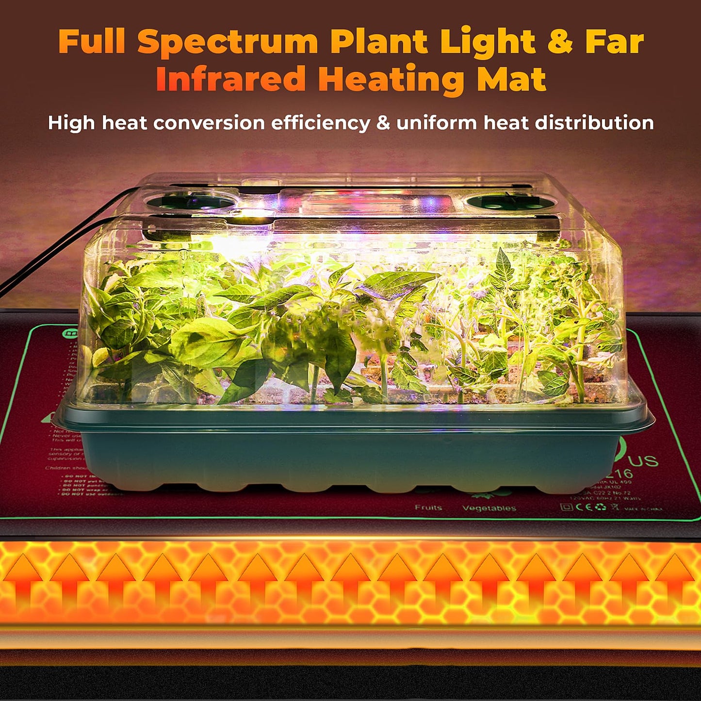 Ourhom Seed Starter Tray, Seed Starter Kit with Grow Lights and Heat Mat, 96-Cell Seed Growing Tray, Seed Starting Trays Plant Starter Kit and Base, Indoor Gardening Plant Germination Trays (2)