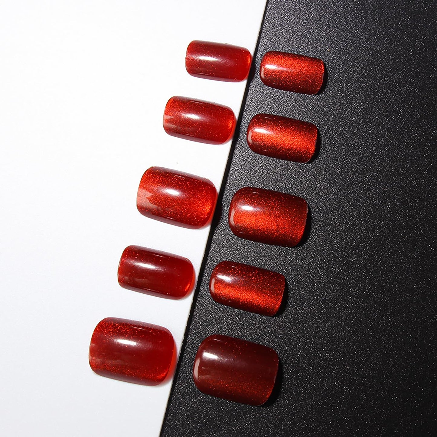 30Pcs Red Glitter Press On Nails Short Square Fake Nails Glitter Stick On Nails Press Ons Red Glossy Reusable False Nails Full Cover Artificial Glue On Nail For Women Nail Supplies