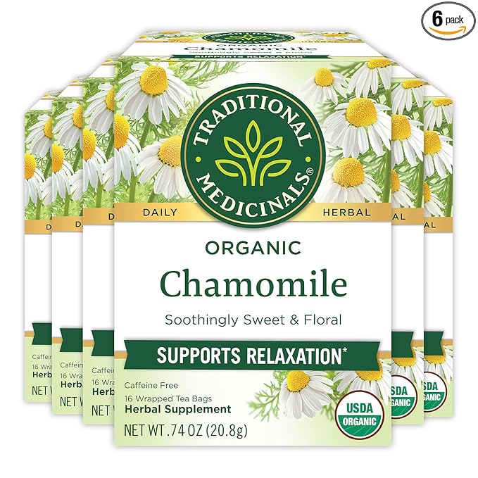Traditional Medicinals Tea, Organic Chamomile, Calming, Calms Your Nerves, Supports Healthy Digestion, 96 Tea Bags (6 Pack)