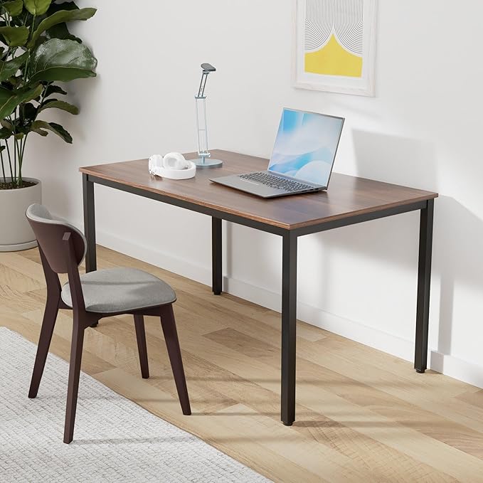 POPRUN Writing Computer Office Desk 59 Inch（60"x 30"） Home Office Wooden Writing Study Desk Table, Large Solid Wood Desk, Modern Simple Sturdy Laptop Study Table, Walnut - Solid Tabletop Made of MDF