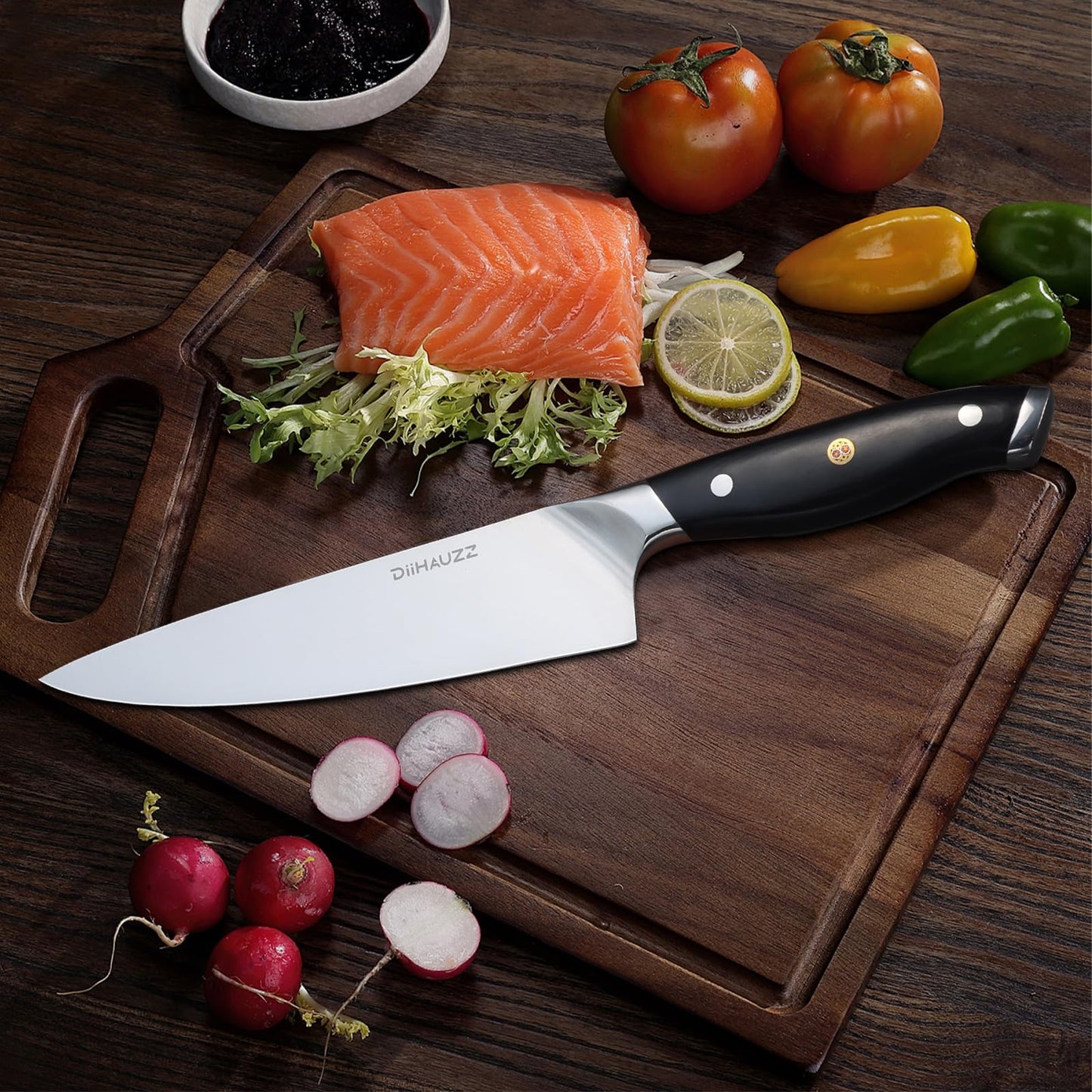 DiiHAUZZ Chef Knife, 8 Inch Ultra Sharp Kitchen Knife, Professional High Carbon Steel Chefs Knife with Full-Tang Ergonomic Handle for Kitchen, Gift Box for Mothers Day Gift