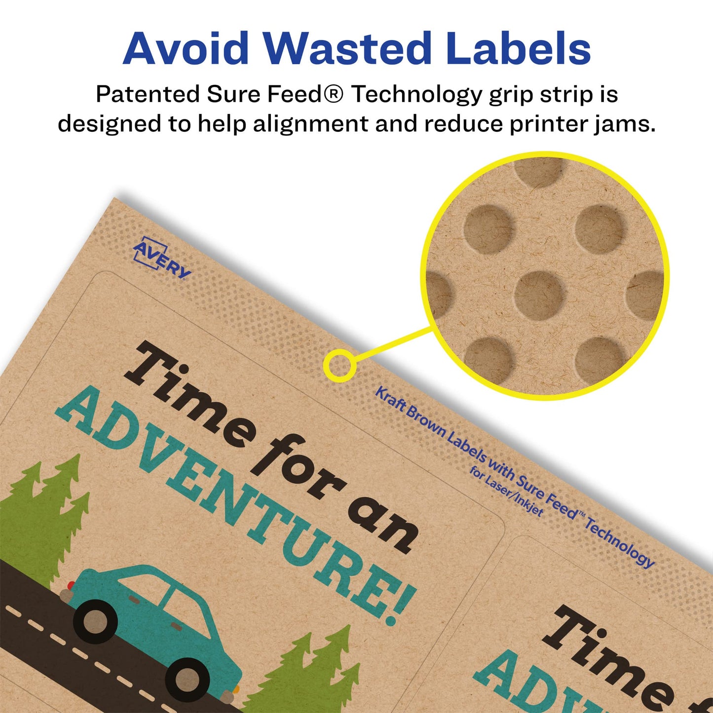 Avery Kraft Brown Rectangle Labels, Sure Feed Technology, 3-1/3" x 4", 90 Kraft Brown Labels, Laser/Inkjet Printable