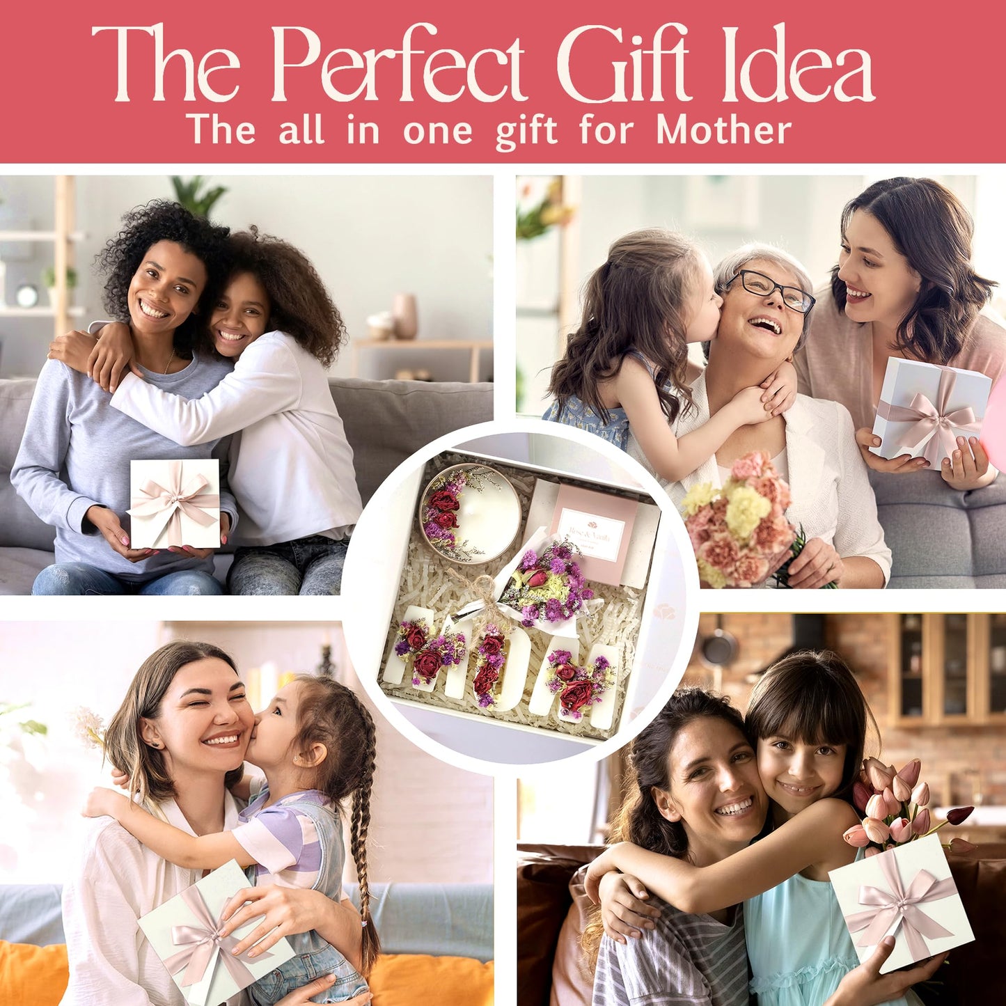 Mother’s Day & Birthday Basket for Mom – Luxury Gift Box with Candle, Ready to Gift Floral Keepsake, Thoughtful Mom Present from Daughter or Son