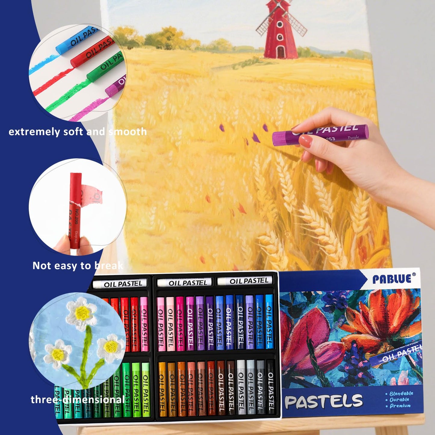 PABLUE Oil Pastels 48 Colors, Soft Oil Pastel Crayons for Drawing Blending,Layering, Shading, Art Supplies Gift for Artists, Beginners