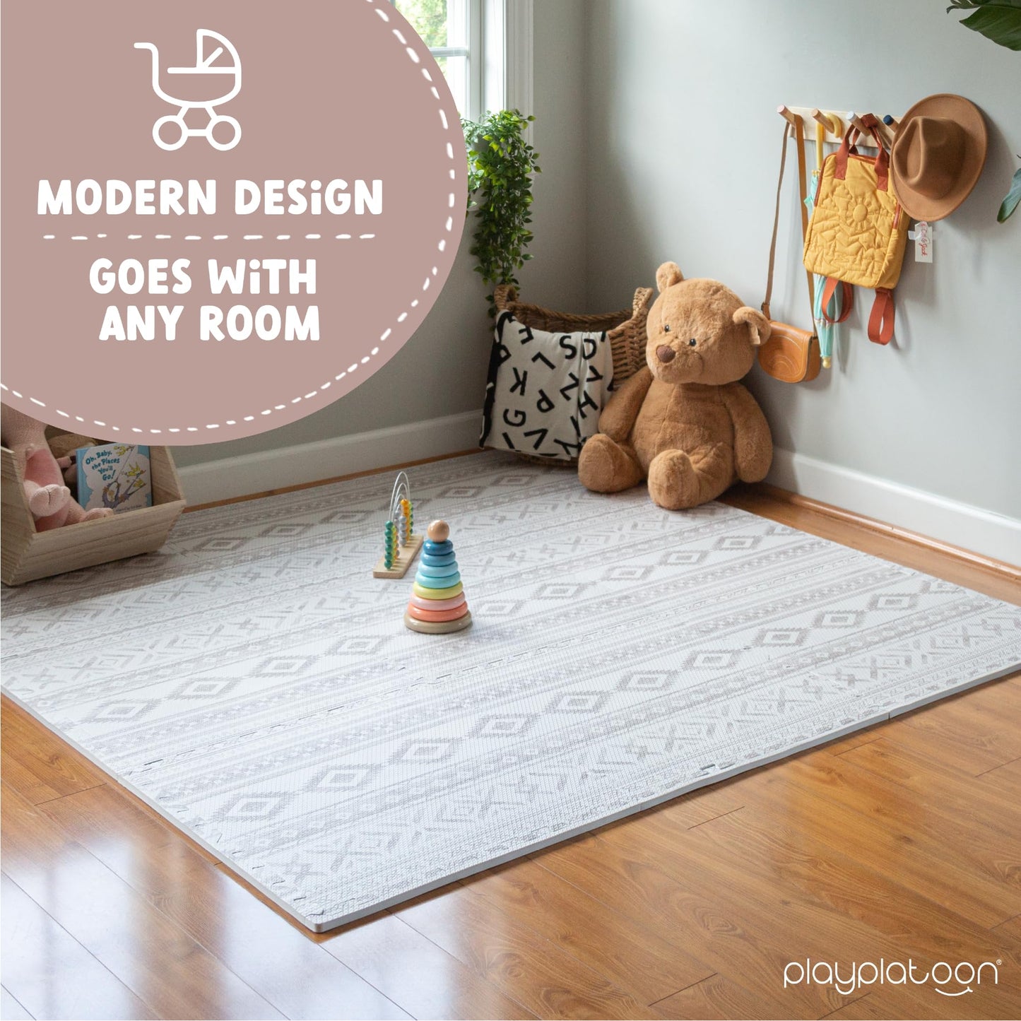 Play Platoon Non-Toxic Kids Play Mats for Floor, Extra-Thick Foam Tiles, Playmat for Toddlers & Childrens Playroom, Wooden Rainbow Stacking Toy Ring Stacker Toy, Educational Interactive Learning Toys