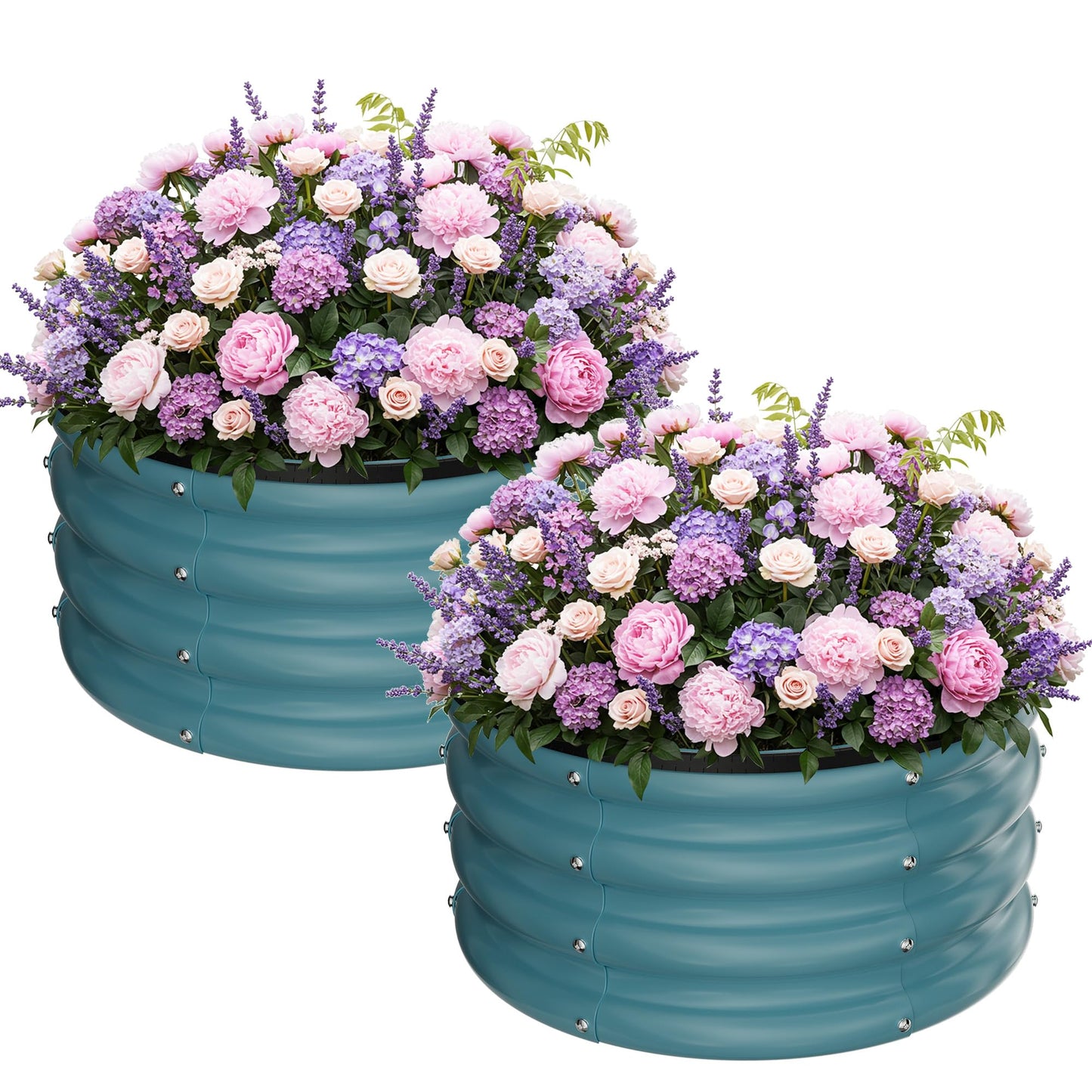 ZXZYHFTY Raised Garden Bed, 0.6 mm Galvanized Steel Round Planter Box with Open Bottom, Blue, 2 x 2 x 1 FT, 1 Pack