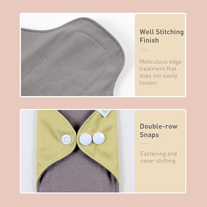 Langsprit Cotton Reusable Period Pads for Women, Washable Pads Menstrual, Regular Absorbency Cotton Cloth Menstrual 3pcs Set with Mini Wet Bag, Suitable for Menstrual Period