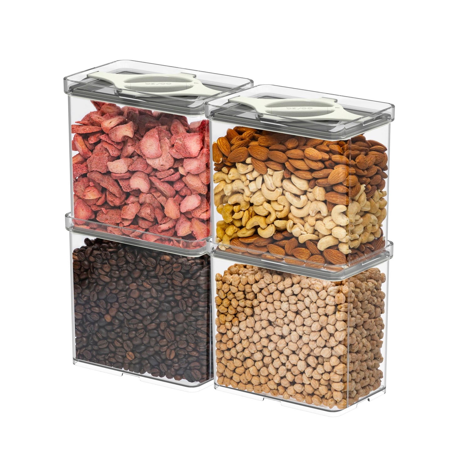 Prestoor 4-Pack Airtight Pantry Containers, 1.9 QT Clear SAN Food Storage Jars with Twist-Lock Lids, Detachable for Easy Cleaning, Stackable for Cereal, Pasta, Rice, Oats & Snacks White