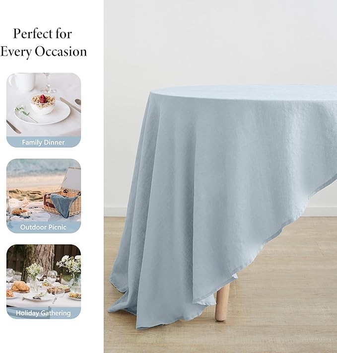 Linen World Blue Linen Tablecloth - 100% French Linen Round Tablecloth 70" Inch,Washable Natural Tablecloth for Dining,Outdoor,Weddings and Restaurants,Decorative Thanksgiving Christmas - Mist Blue
