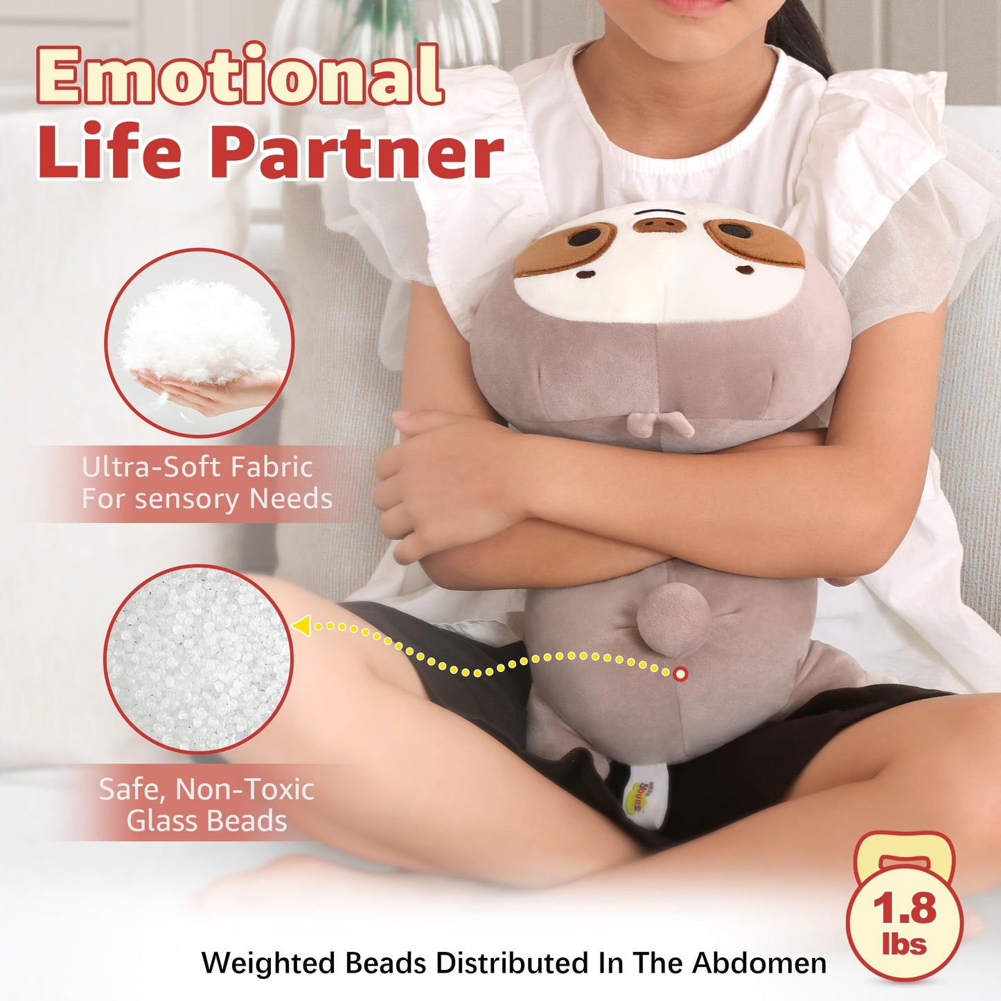 Onsoyours Original Weighted Sloth Plush, Cute 13.8"|1.8 Pound Hugging Sloth Weighted Stuffed Animal, Soft Collectible Plushies Pillow Toy Gift for Kids & Adults