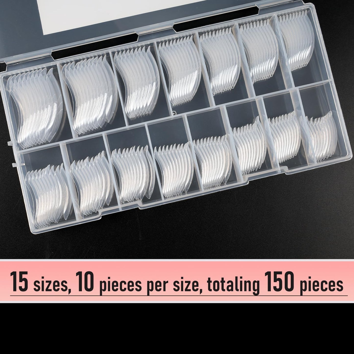 Wellquinn Curved Dual Forms for Polygel, Square Poly Gel Nails Forms for Nail Extension with Guide Lines Inside, Reusable Acrylic Nail Molds with French Guidelines for Builder Gel,15 Sizes 150Pcs
