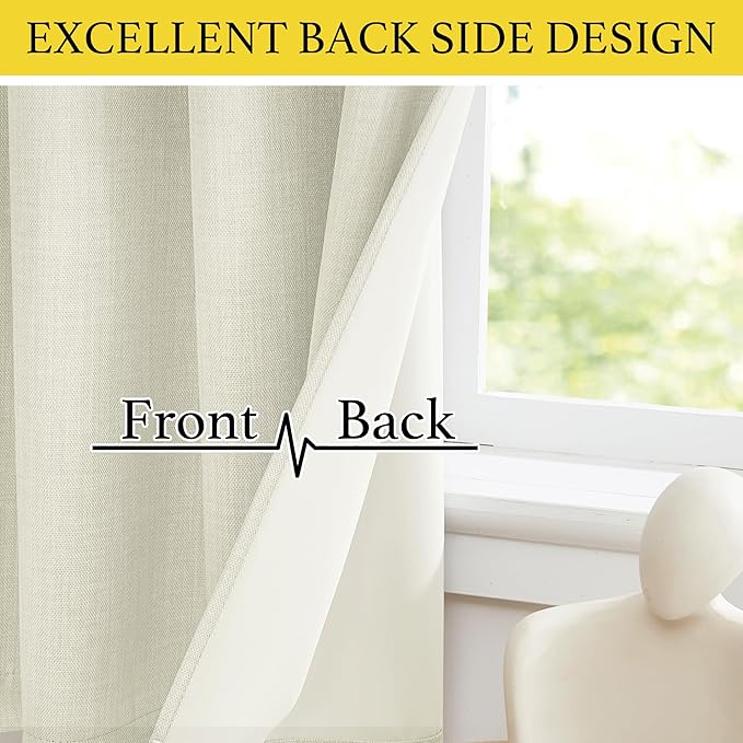 NICETOWN Natural Faux Linen Blackout Curtain Panels 24 inch Long, Thermal Insulated Light Blocking Window Coering Privacy Protect Energy Efficient for Small Windows Bedroom, 52 by 24 inch, 2 PCs