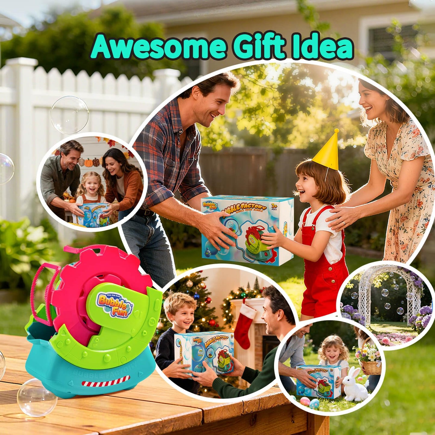 Bubble Machine for Toddlers Kids & Pets, with 8oz Safe Solution, Extra Large & Bubbles in Bubble Maker, Children & Pets Dog Toys Gift, Indoor/Outdoor Birthday Wedding Party Bubble Blower