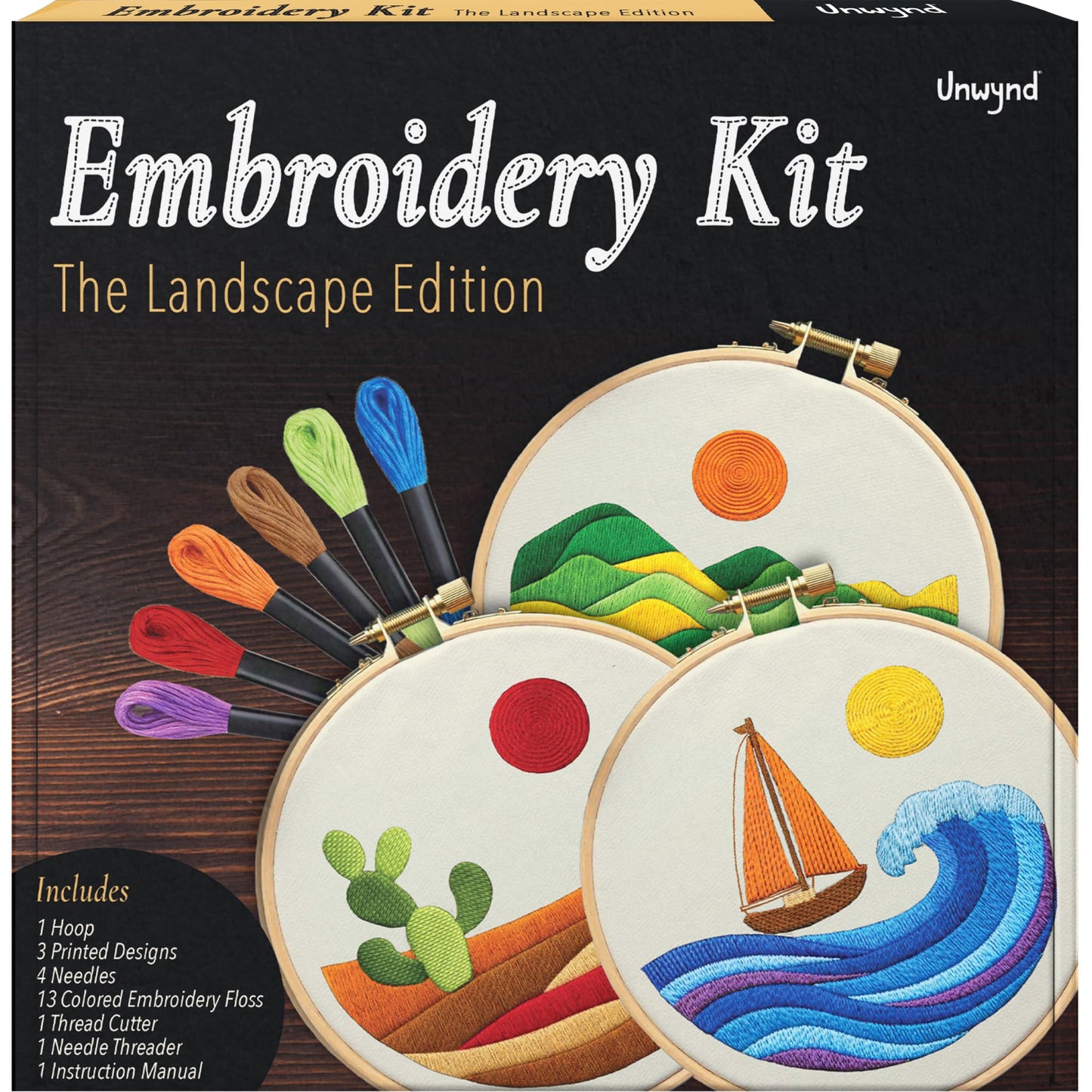 Unwynd Embroidery Kit Landscape Edition Set of 3 kit,Cross Stitch Kits for Beginners,Needlepoint Kits for Adults with Easy Floral Pattern Hand Crafts,Hoop,Needle,Mothers Day Gifts