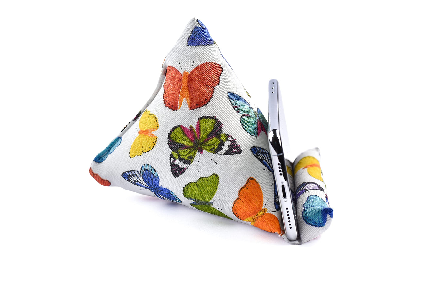 STEPHAN AND THEODORE Handmade Phone Pillow Holder - The Wedge Mobile Device Stand - Fabric Phone Stand for All iPhones, All Smartphones! 7 x 6.1 x 5.5 Inches (Butterflies)