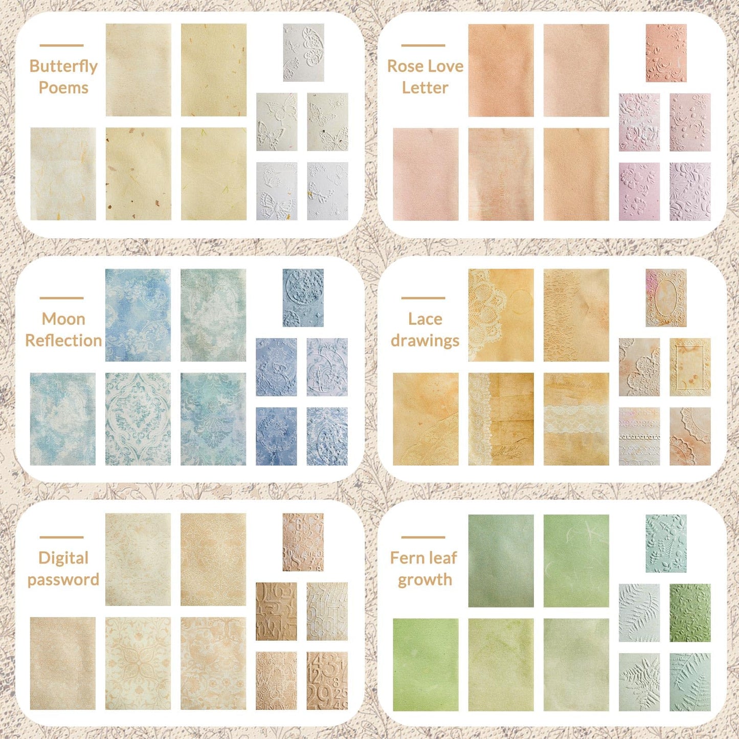 Humyoun 150 Sheets Textured Scrapbook Paper with 6 Styles, 2 Size Decoupage Scrapbooking Supplies Rice Paper for Craft Junk Journal Supplies, Card Making, Collage Kit