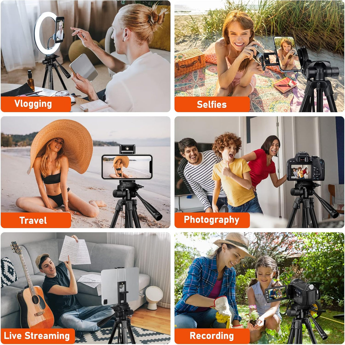 JOILCAN Camera Tripod, 68" Tablet Tripod Stand for Phone Cameras, Travel Tripods Compatible with iPad iPhone DSLR SLR Projector, Cell Phone Tripods Stand with Remote/Travel Bag / 2 in 1 Mount