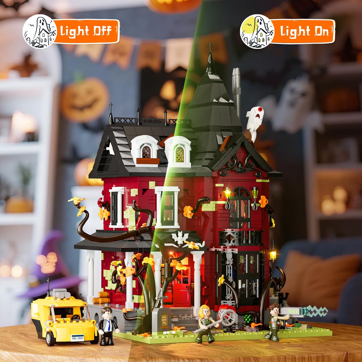 Lumibricks Halloween Midnight Haunted Mansion Lighting Building Bricks Set - Ghost Specter Phantom House City Town Modular Collection Kit 2617 Pcs for Adults & Teens