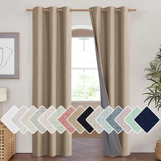NICETOWN Burlap Vintage Open Linen Weave Flax Thermal Curtains, 100% Blackout Curtains 84" Long for Dining Room, Soundproof Window Treatment Drapes for Hall Room, 42" Wide Per Panel, Set of 2