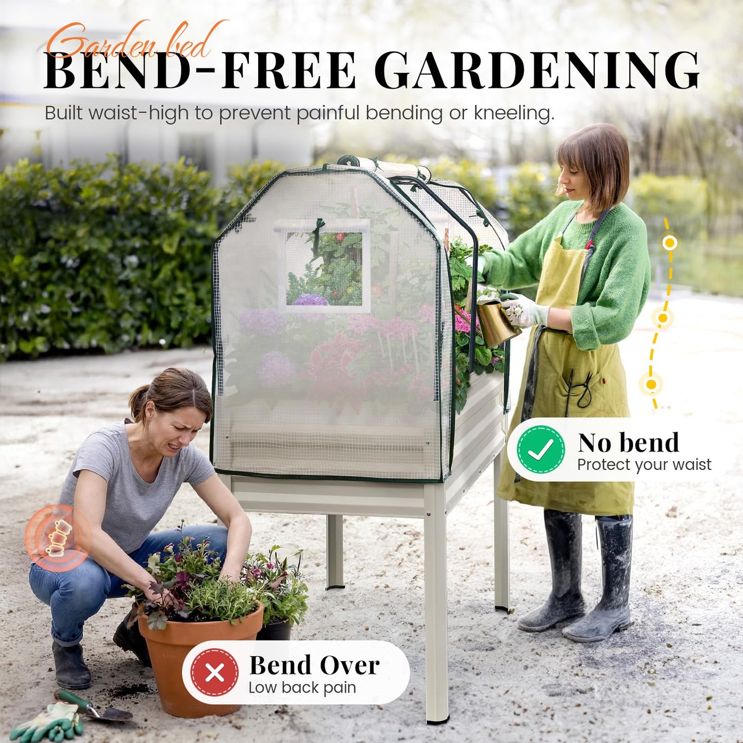 KING BIRD Raised Garden Bed with Cover & Netting Galvanized Elevated Large Planter Box with Legs for Backyard, Patio, Balcony, 400lb Capacity, Beige, 48×24×56 in