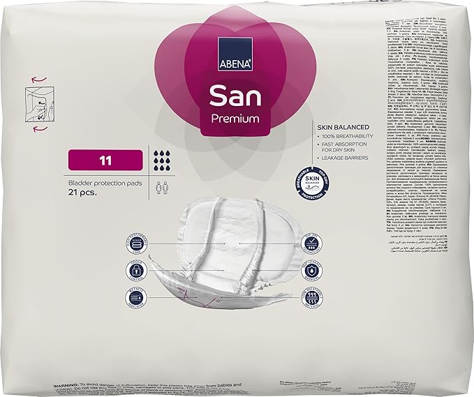 Abena San Premium Incontinence Pads, Heavy Absorbency, (Sizes 8 to 11), Size 11, 168 Count