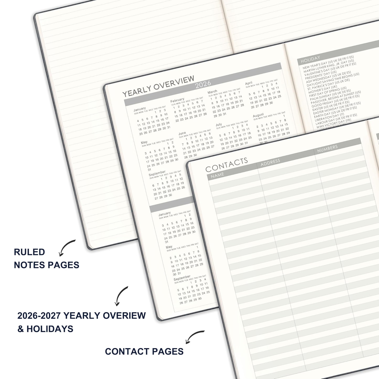 Planner 2026-2027 - Planner Weekly and Monthly 2026-2027, Jul 2026 - Jun. 2027, 8.5" x 11", Academic Calendar, Leather Cover Planners with Thick Paper, Back Pocket with Notes Pages - Grey