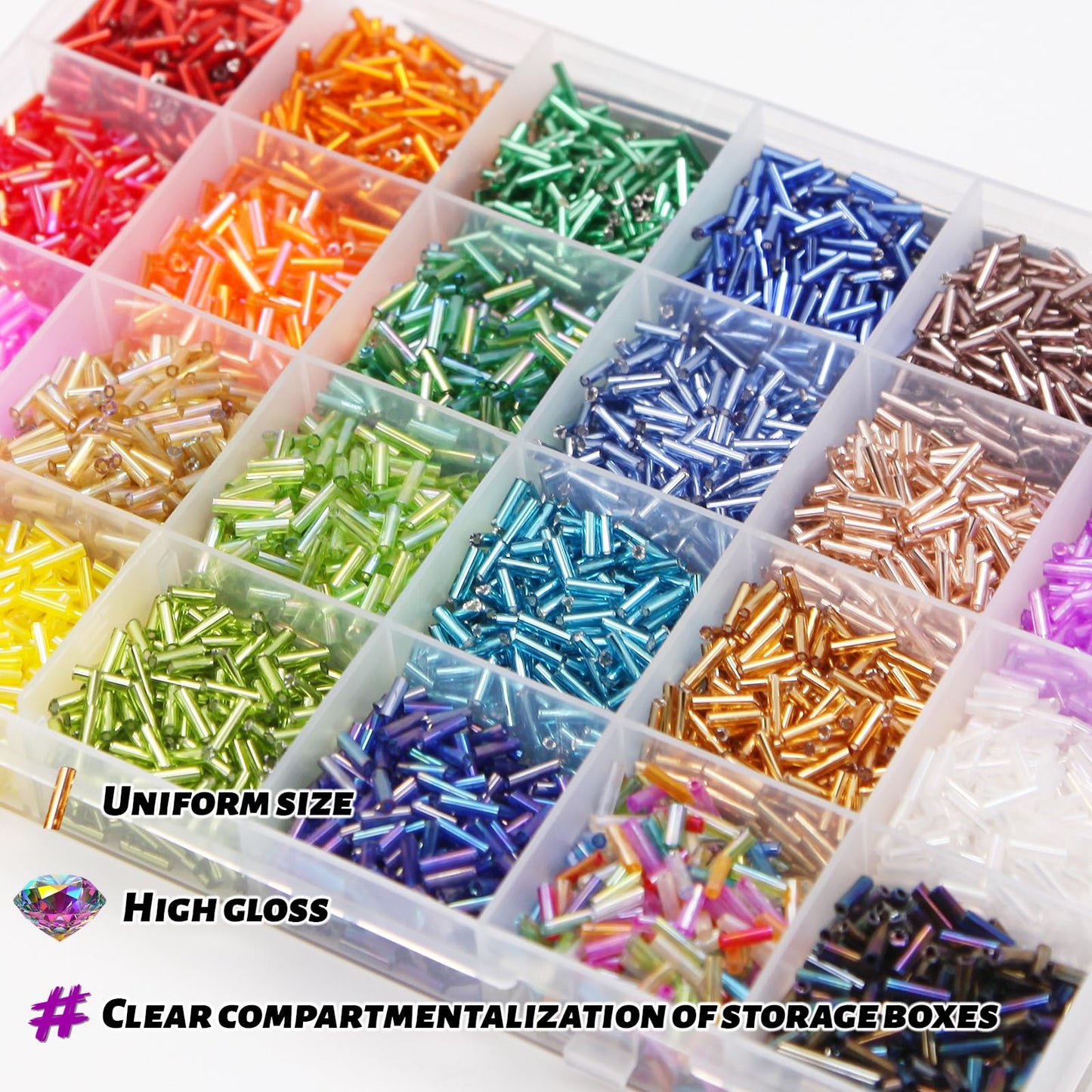 JOJOPLAY Tube Seed Beads Kit, 7mm, Craft Bugle Glass Beads with Bead Needle, Elastic String for Bracelet Necklace Jewelry Making (24 Colors)