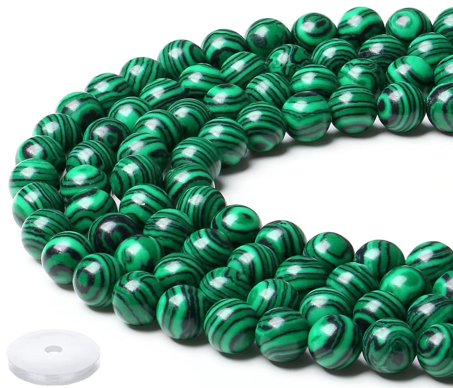 NUKAYAI Natural Malachite Beads 100Pcs 8mm Crystal Beads Loose DIY Round Green Stone Bead for Bracelet Necklace Earrings Making