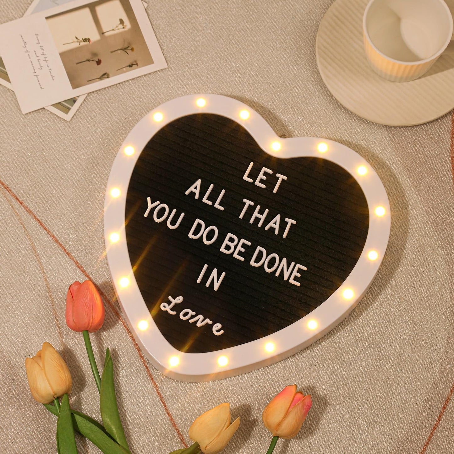 G GAMIT Heart-Shaped Felt Letter Board with Built-in LED Lights,10x10 Light-up Message Board with 663 Pre-Cut Letters,Cursive letters for Valentine’s Day Birthday Party,Pregnancy Announcement,Wedding