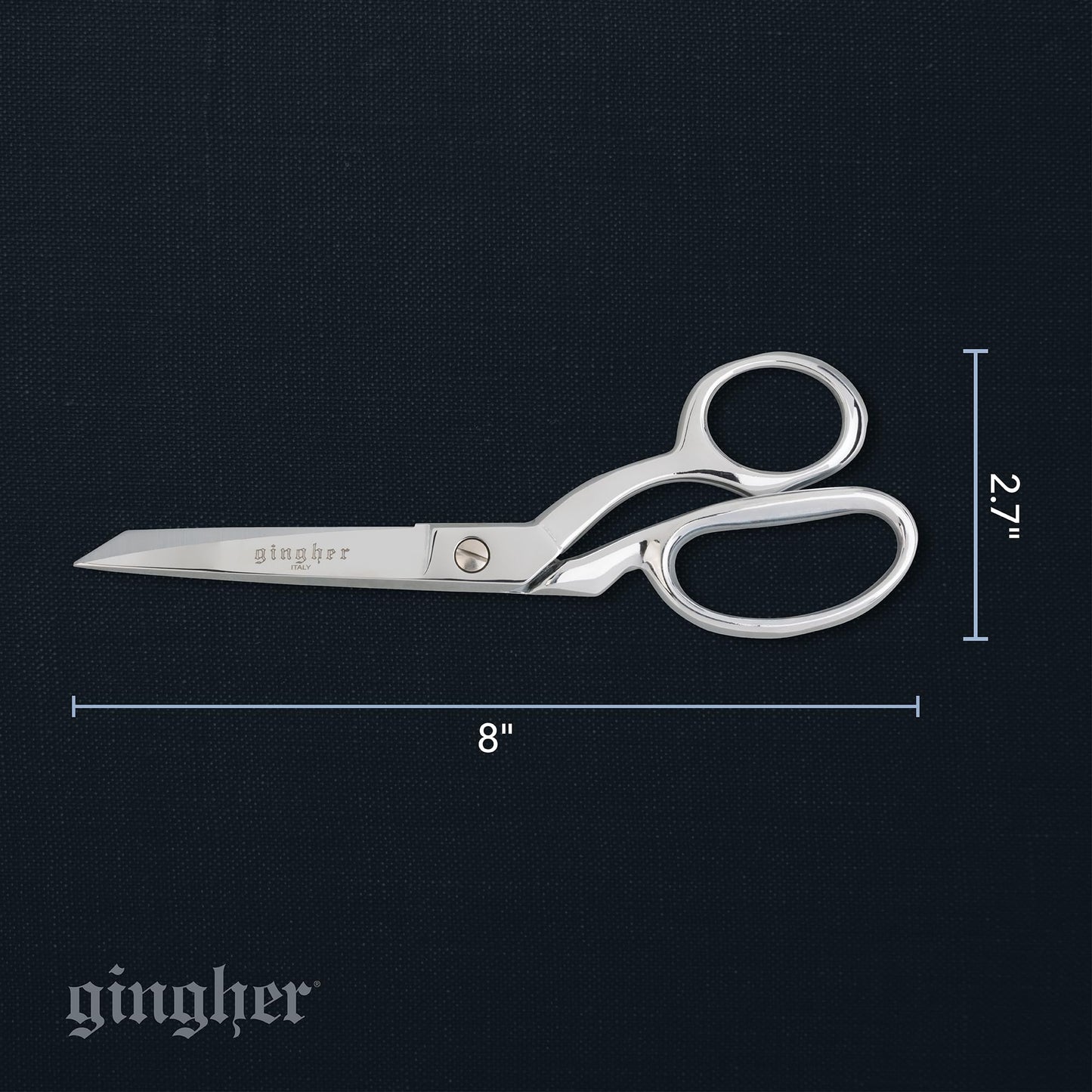 Gingher 8" Serrated Dressmaker's Fabric Scissors with Protective Sheath, Stainless Steel Shears that Grips Fabric, Sharp Knife Edge Fabric Scissors, Chrome Plated Nickel Finish