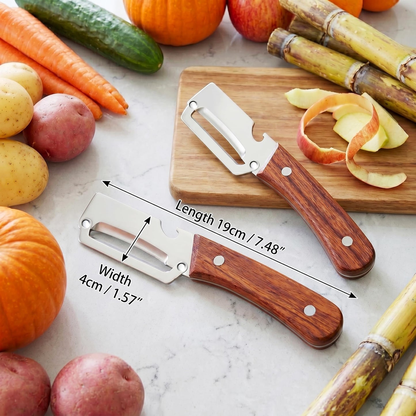 Multifunctional Vegetable Peeler for Kitchen & Bottle Opener,2 in 1 Stainless Steel Paring Knife for Fruit Veggie,Kitchen Gadgets for Sugar Cane Potato Fruit Pineapple Pumpkin Veggie Peeler(2 PCS)