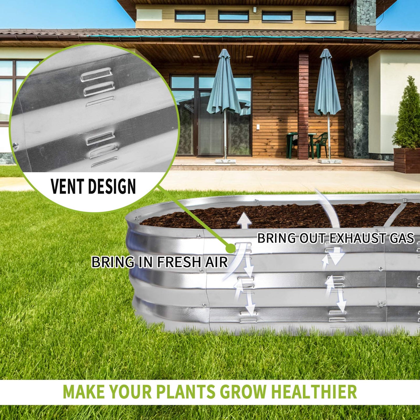 GADI 67-Inch Galvanized Raised Garden Bed, Metal Planter Box for Vegetables and Flowers, Large Outdoor Gardening Kit, Easy DIY Assembly, Weather-Resistant & Rust-Proof