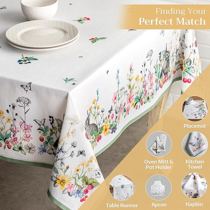Maison d' Hermine Table Cloth Rectangle Table 100% Cotton 70 x 120 Inches Tablecloth Reusable Decorative for Dining Room Farmhouse Home Valentines Day Decorations Spring Summer - Printemps