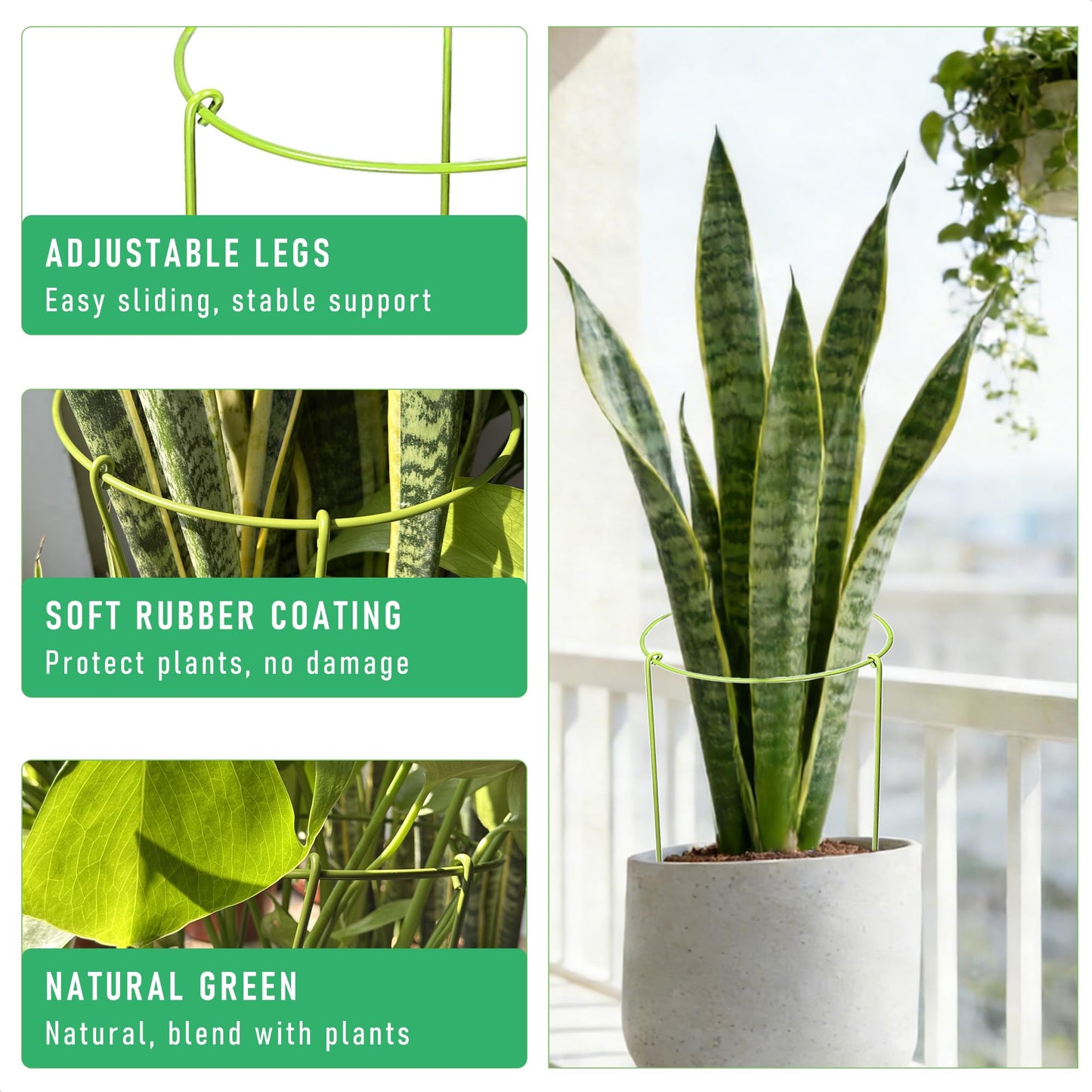 3-Pack Heavy Duty Plant Stakes and Supports for Indoor Outdoor Plants, Metal Support Stakes & Cage Rings, Ideal for Monstera, Peonies, Roses (10" W x 17" H)