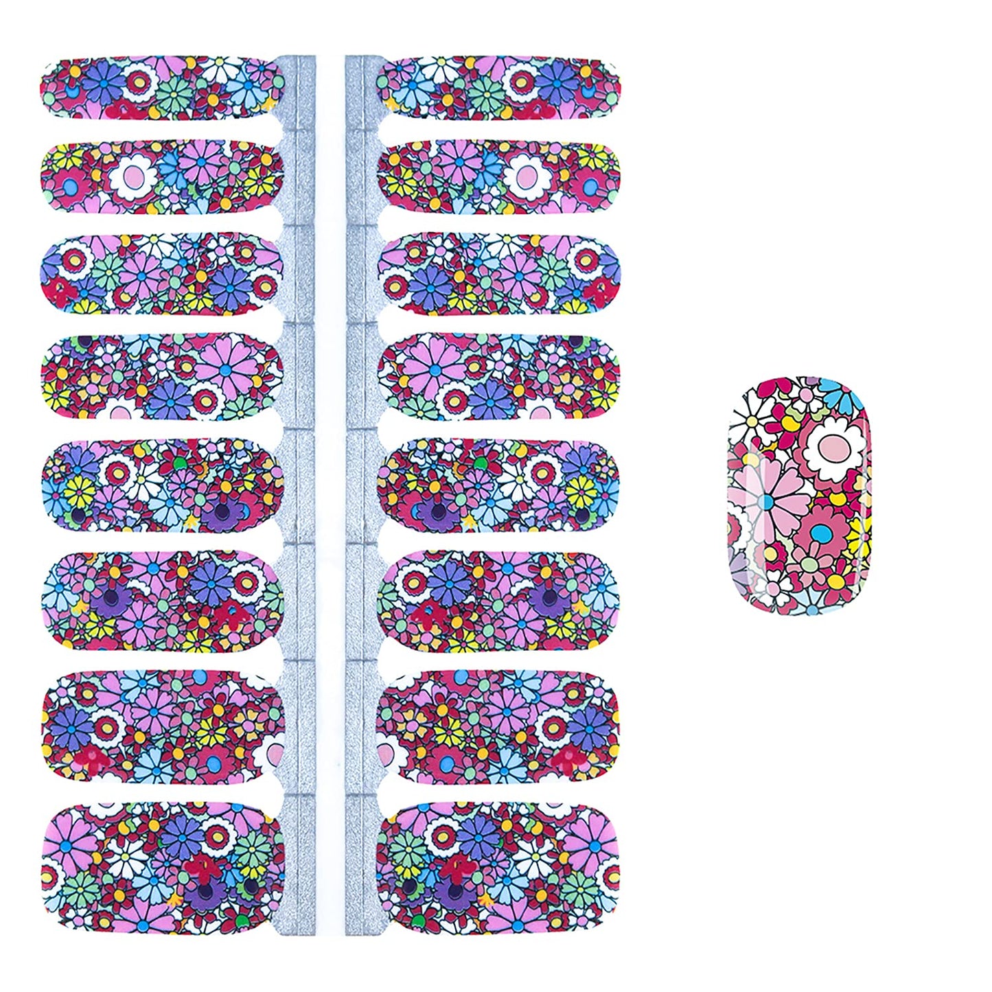 SILPECWEE 5 Sheets Flower Nail Polish Strips Self Adhesive Nail Stickers Full Nail Wraps Nail Art Accessories Nail Strips for Women with 1pc Nail File