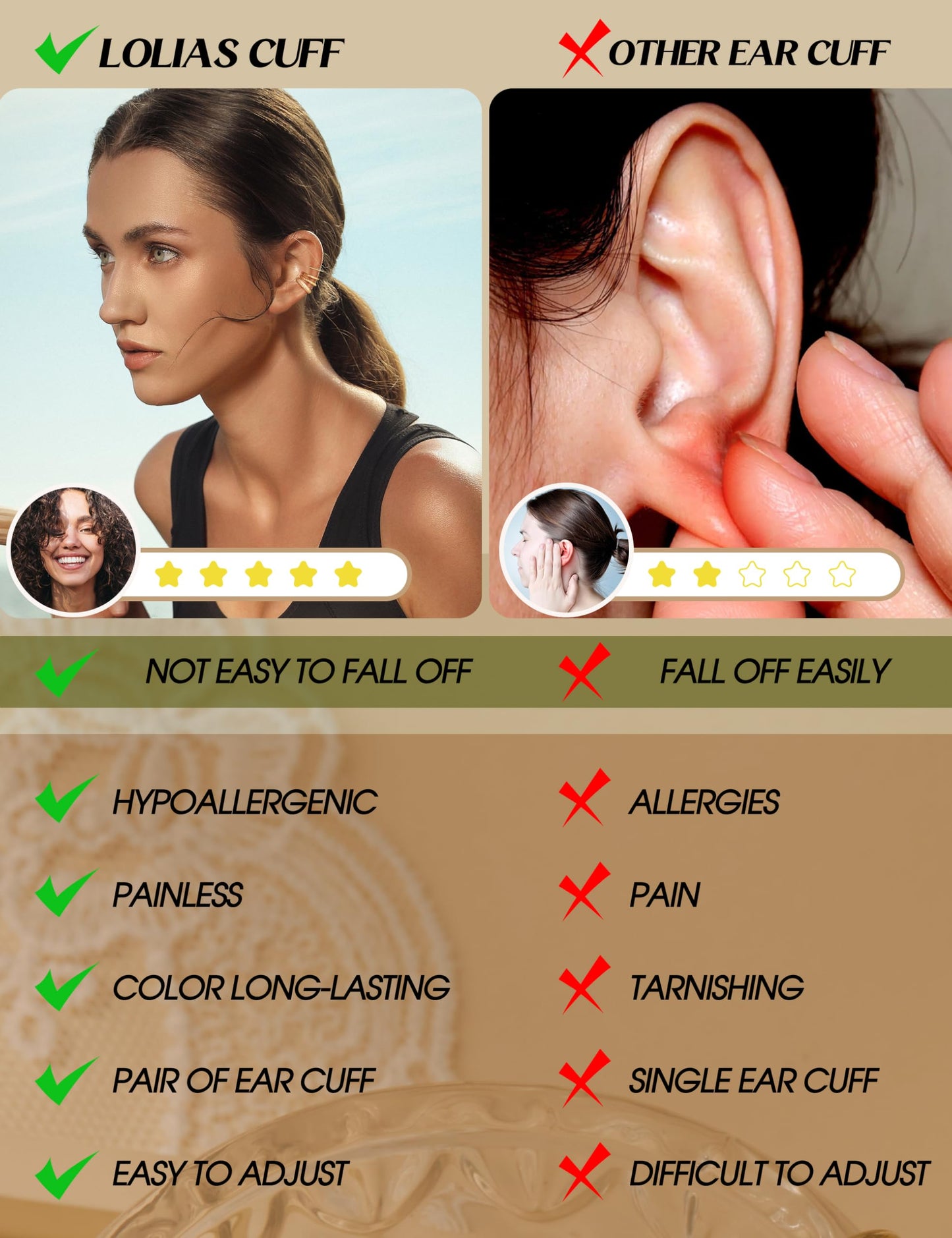 LOLIAS 4 Pairs Ear Cuffs Non Piercing - 14K gold plated Ear Cuff Earrings for Women Ear Cuff for Non Pierced Ears Clip on Cartilage Earring Chunky Adjustable Fake Earrings Set