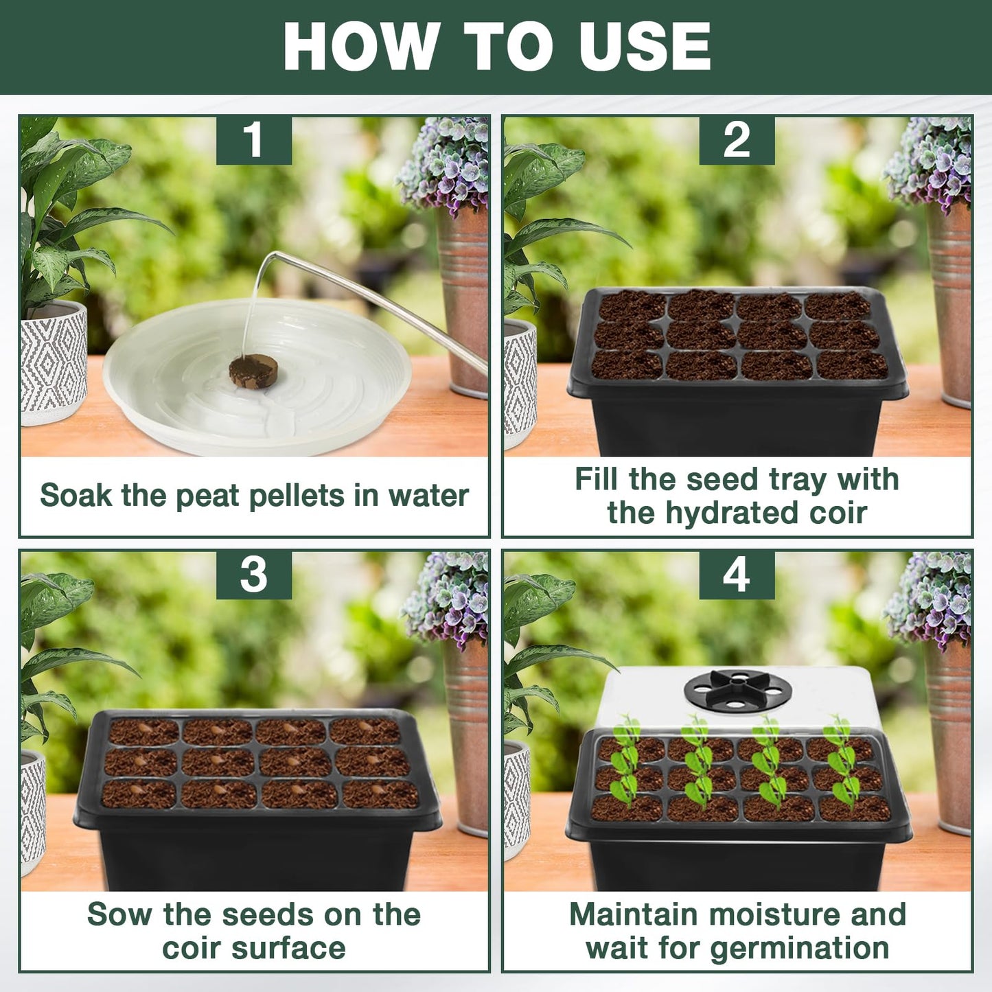 ZeeDix 6 Set Seed Starter Tray Kits, 6 Pack Seed Trays with 90 Pack Coco Coir Pellets, Adjustable Humidity Germination Tray with Dome Lids for Indoor Plants, Mini Greenhouse for Vegetables Garden