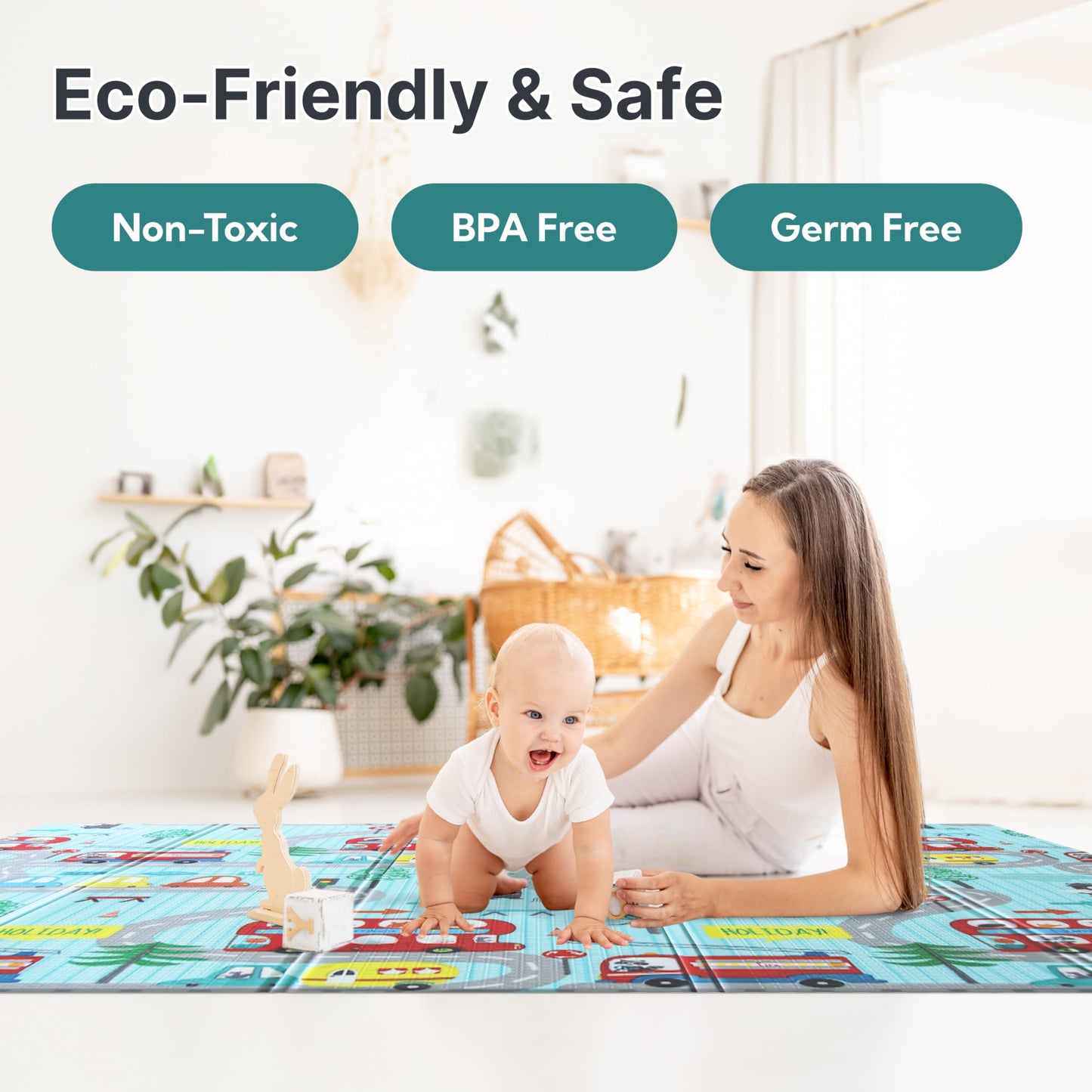 Wiltology playmat, Foldable Baby Play Mat, Extra Large, Non-Toxic, Waterproof Activity Playmats for Babies, Education for Infant, Non-Slip Double Sided (79”x71” 0,4in Olive) boy and Girl
