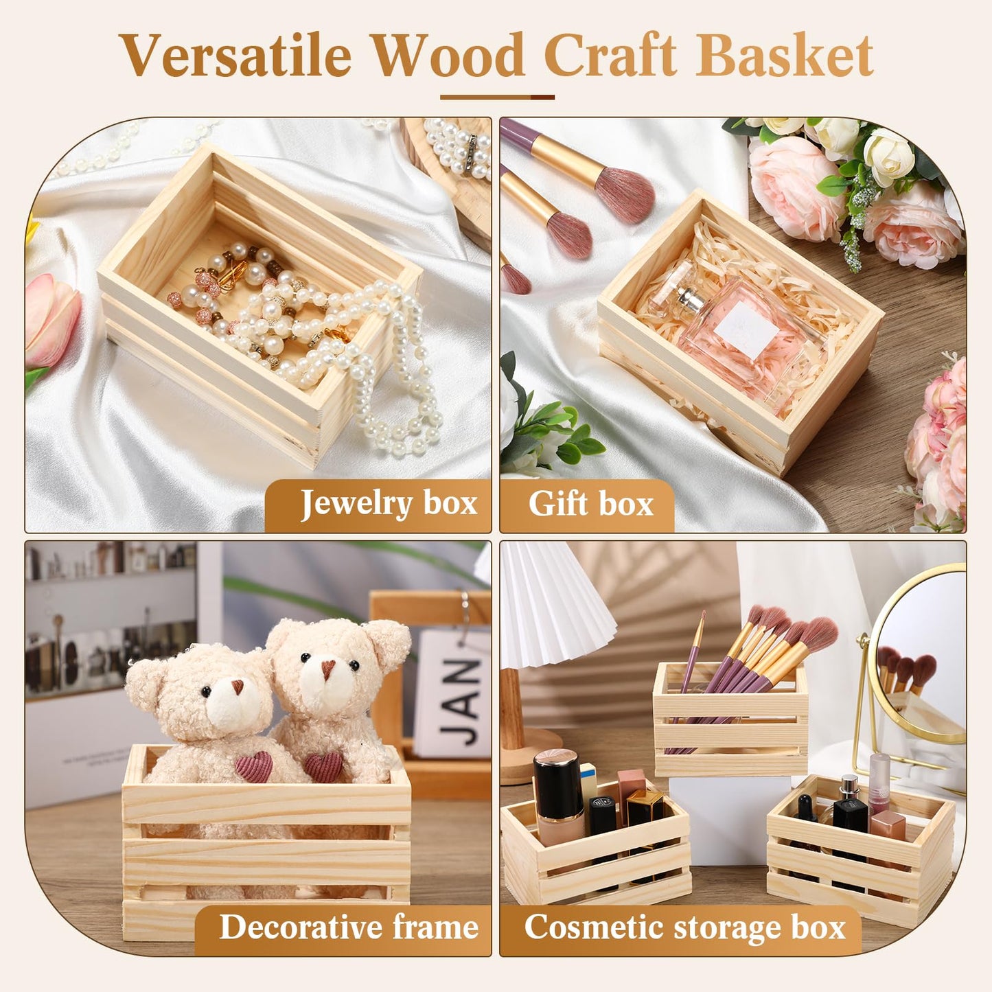 Roowest 6 Pcs Wood Crate Decoration Sets Mini Storage 5" Farmhouse Table Centerpiece Decor Kit for Spring Birthday Wedding Home Decor