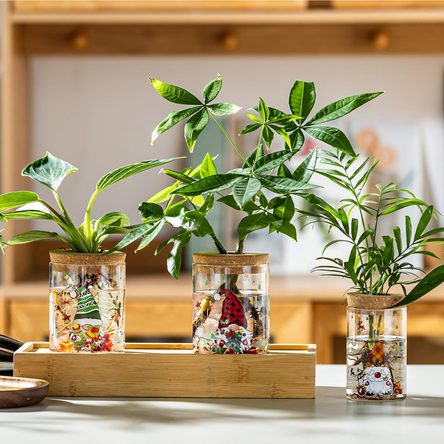 Christmas Vases, 2 Sizes Propagation Jars with Christmas Decorations Patterns, Desktop Glass Hydroponic Planter for Plant Cuttings, for Plant Lovers (6)