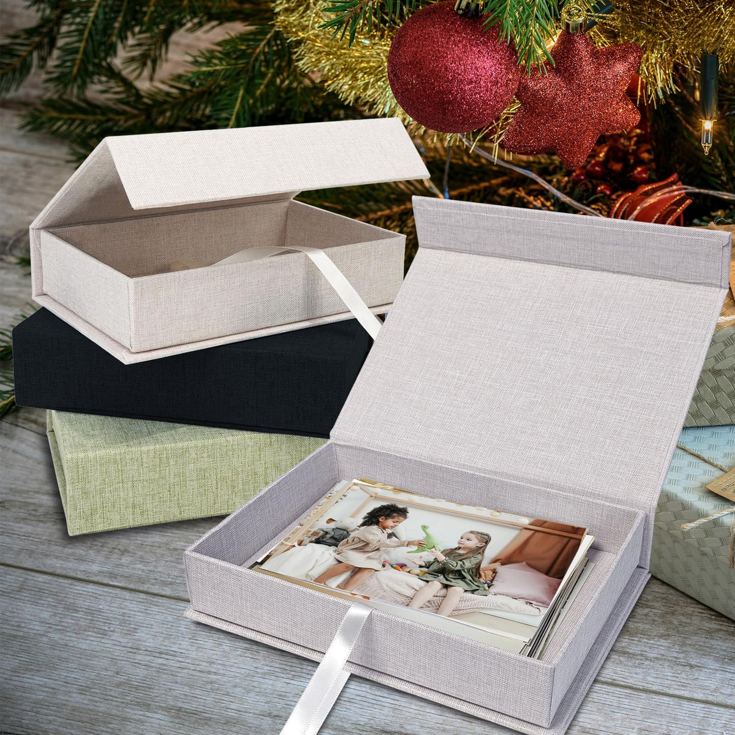 Sprsthai 8x10 Archival Photo Storage Box with Lid – Stackable Memory Keepsake Organizer for Photos, Certificates, Jewelry & Scrapbooking Supplies Beige