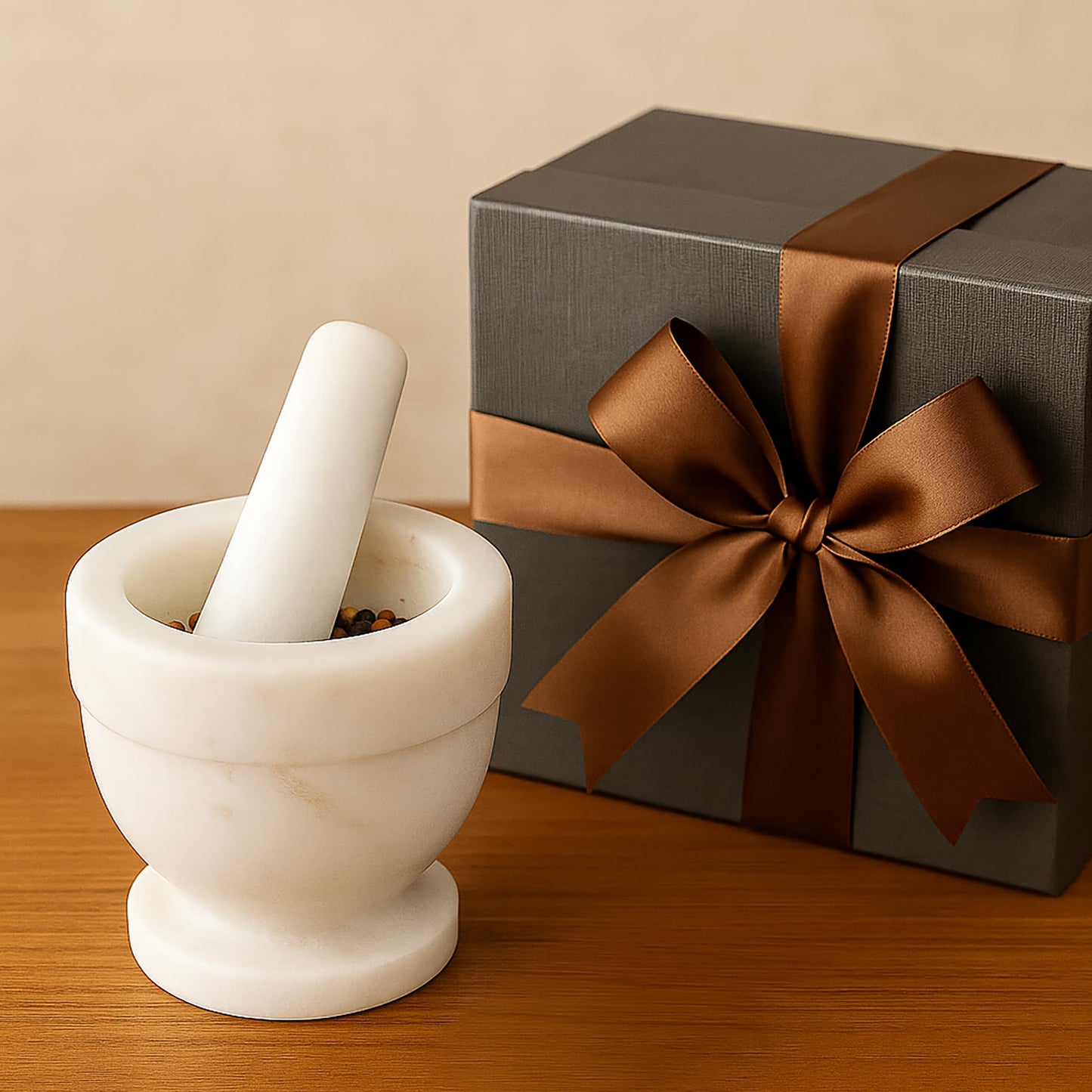 Creative Home Handcrafted 4 inch Mortar and Pestle Solid Marble Grinder for Spices and Herbs Artisan Carved from Yushan Marble Elegant and Durable for Everyday Cooking, 4 Diam. x 4 H Inch