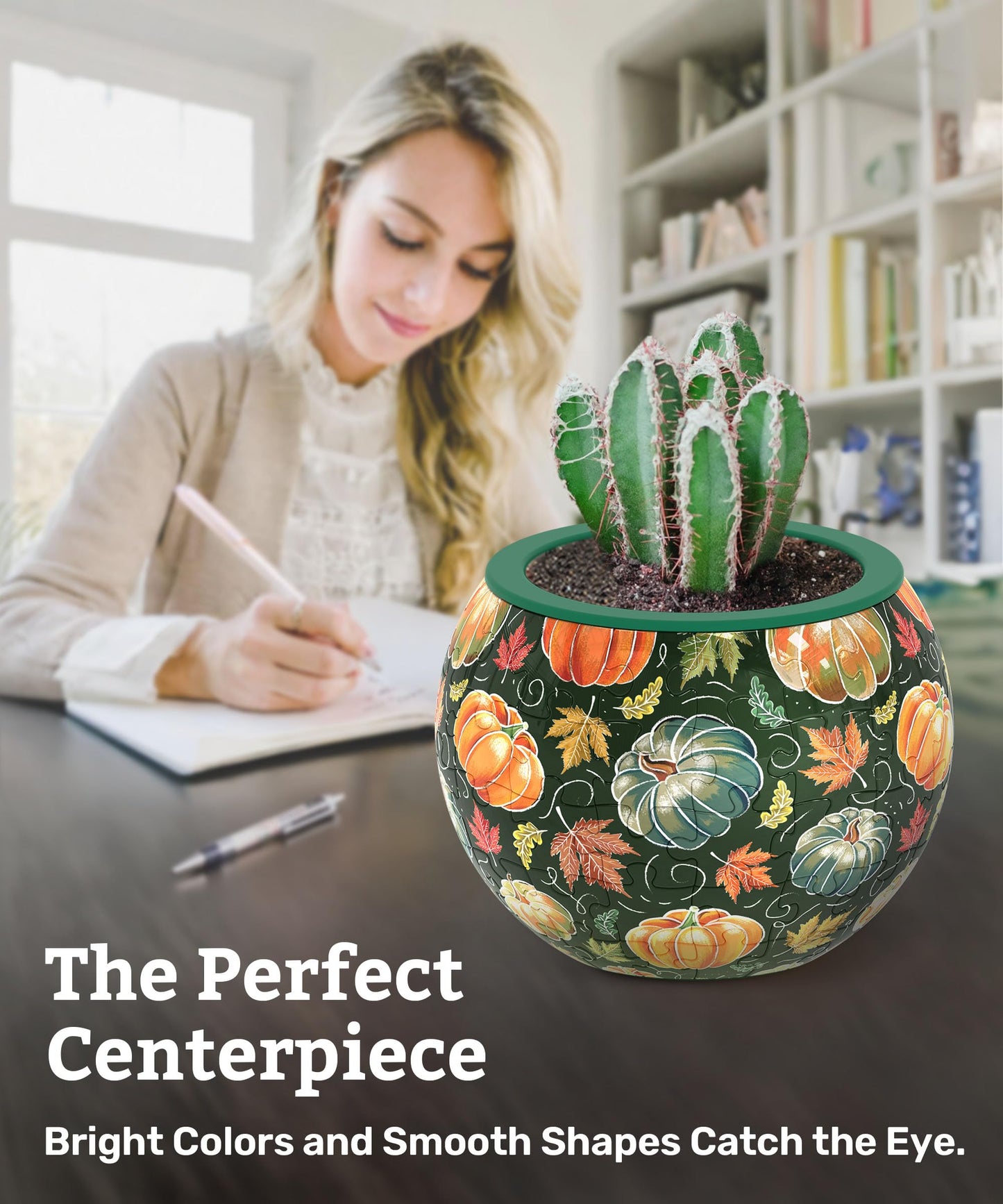 PieceRelax 3D Puzzle Planter 80 Pieces - Flower Pot - Hello Pumpkin Season, for Mom, Home Decor Flower Pots for Indoor Cactus, Succulents Pots [K1107]