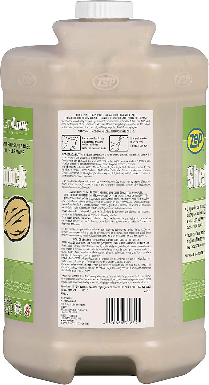 Zep Shell Shock Industrial Hand Cleaner - 1 Gallon (Case of 4) - 318524 - Made With Biodegradable Soy and Walnut-Based Formula For An Exceptional Clean